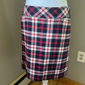 Talbots Plaid Red White Blue Wool Blend Lined Pencil Skirt